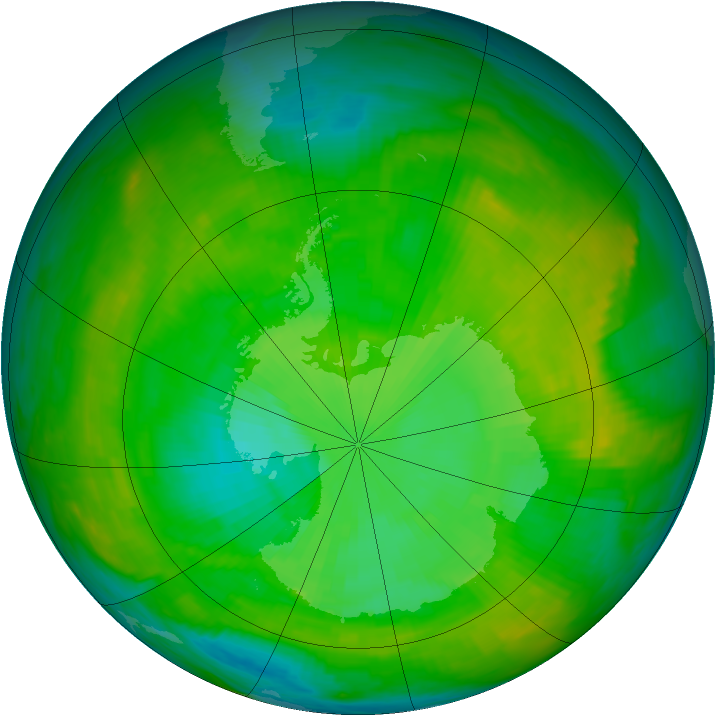 Antarctic ozone map for 14 January 1980